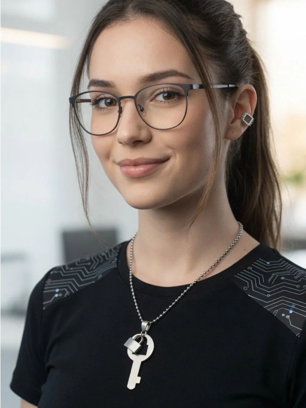 Silver Key to My Heart Necklace Minimalist Lock & Key Pendant Futuristic
